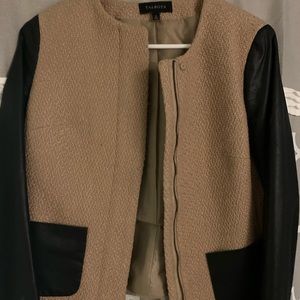 Talbots beige and black vegan leather zip blazer